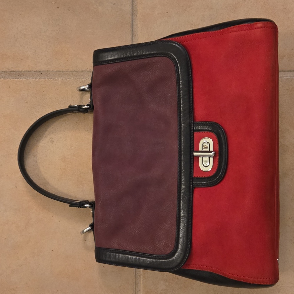 Kesslord Nubuck Leather Colorblock Turnlock Close Handbag